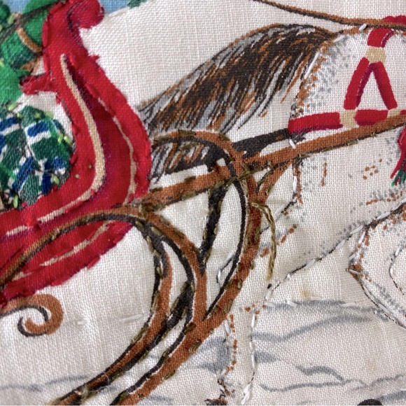 Vintage Handmade Winter Festive Embroidered Holiday Wall Art with Lace Trim - Picture 7 of 8